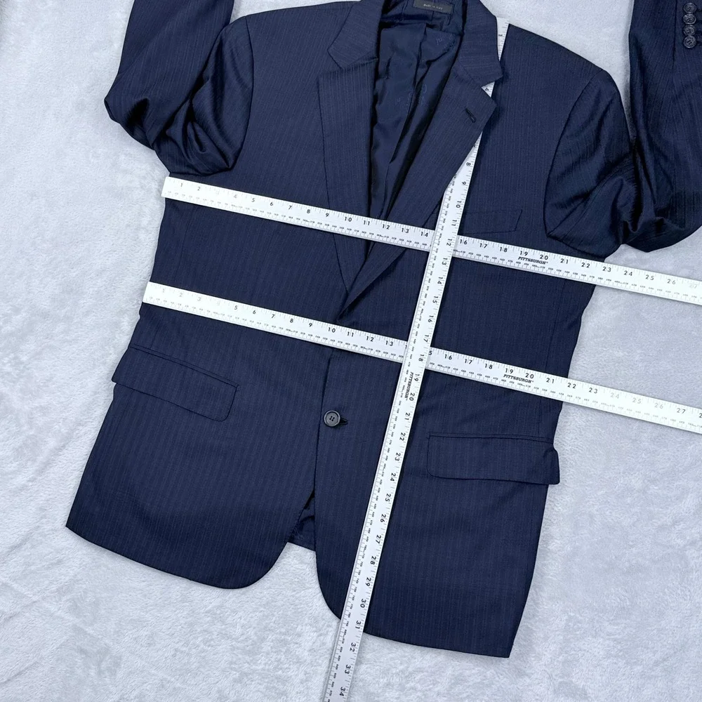 Brioni Colosse Suit Wool Silk Mens 44R Blazer Blue Tonal Stripe Cuffed Pants